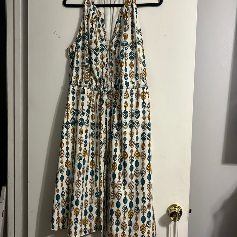 Eshakti Dress Womens 1X Midi White Green Floral leaf